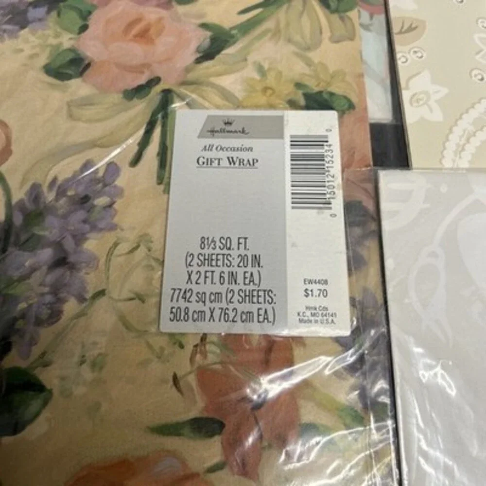 Vintage Hallmark & Added Plus ‘93 Gift Wrap Wedding Floral Pearly Shower 6 Packs
